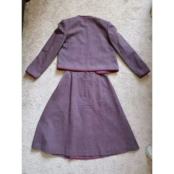 Cymbal Japan Vintage Wool Maroon/Purple 2-pc Skirt and Jacket Set, Size Small